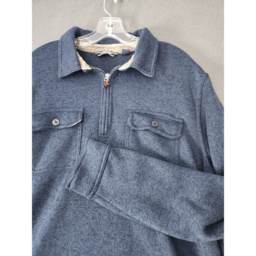 Lands End Pullover Mens XL Blue Fleece 1/4 Zip Sweater Knit Outdoors Gorp Cozy‎
